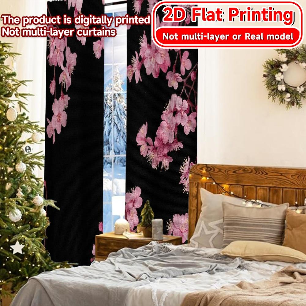 2 Stück, 2D-FLACHDRUCK Vorhänge (Ohne Stange) Blütenpracht Eleganz Weihnachtsfestival Kreative Vorhänge Maschinenwaschbarer Stoff