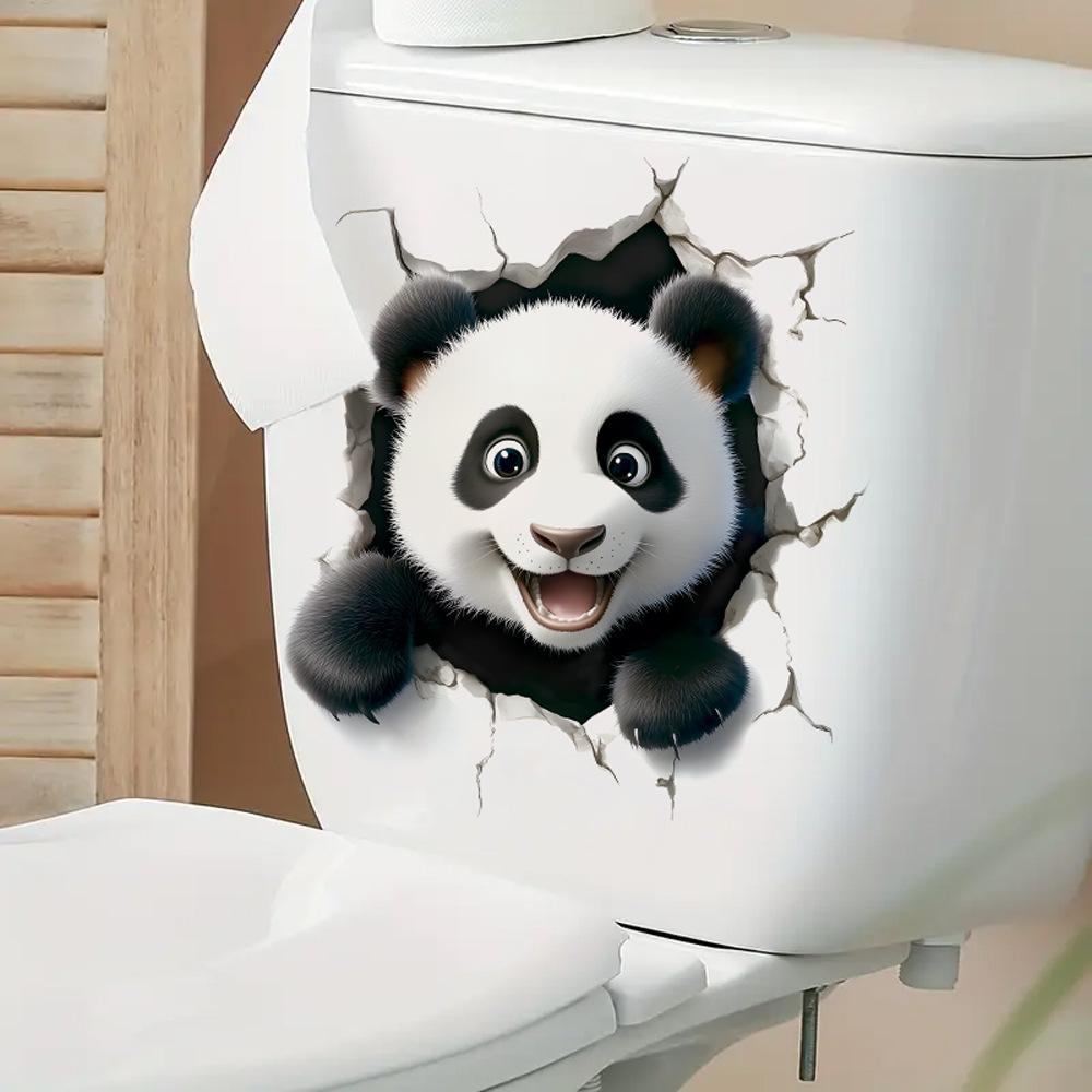 3D Cute Cartoon Panda Breaking Through Wall Toilet Sticker Self-Adhesive Waterproof Removable Bathroom Home Decor Art