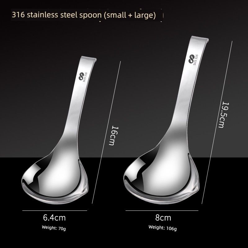 316 Stainless Steel Spoon, Large Household Soup Spoon, Deepened Design, Wall-Mountable, Large Head Spoon, Hot Pot Spoon