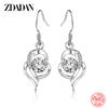ZDADAN 925 Sterling Silver Blue Crystal Drop Earrings For Women Fashion Party Jewelry