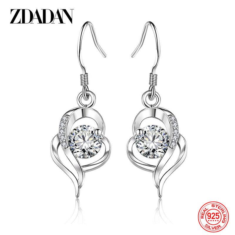 ZDADAN 925 Sterling Silver Blue Crystal Drop Earrings For Women Fashion Party Jewelry
