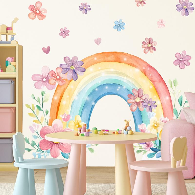 Rainbow Flower Wall Sticker Removable Self Adhesive Home Decor for Bedroom Living Room Wall Background Decoration