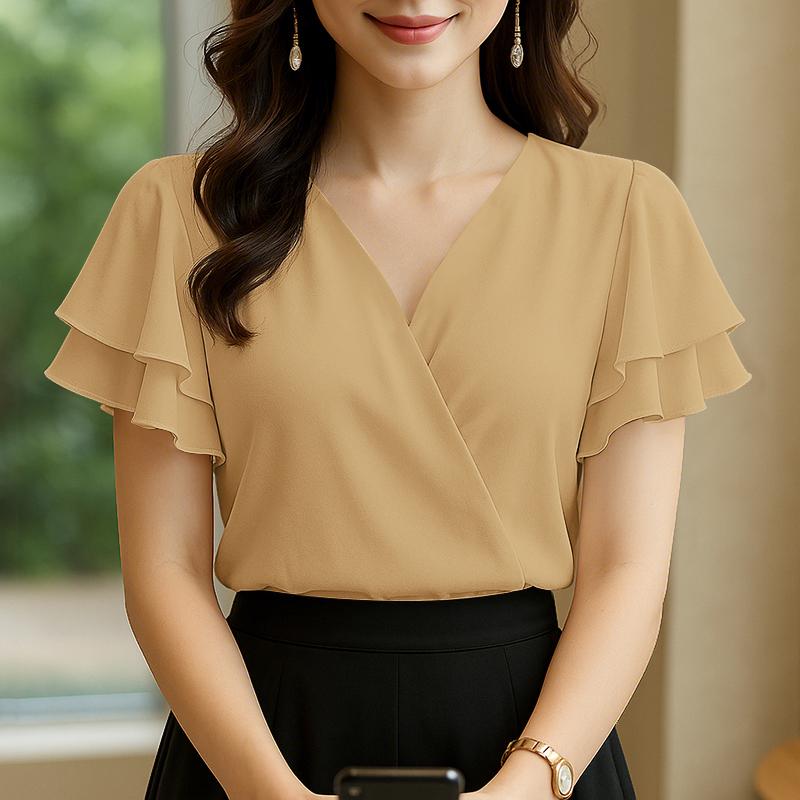 ZANZEA Women Summer V-Neck Ruffles Short Sleeve Casual Blouse