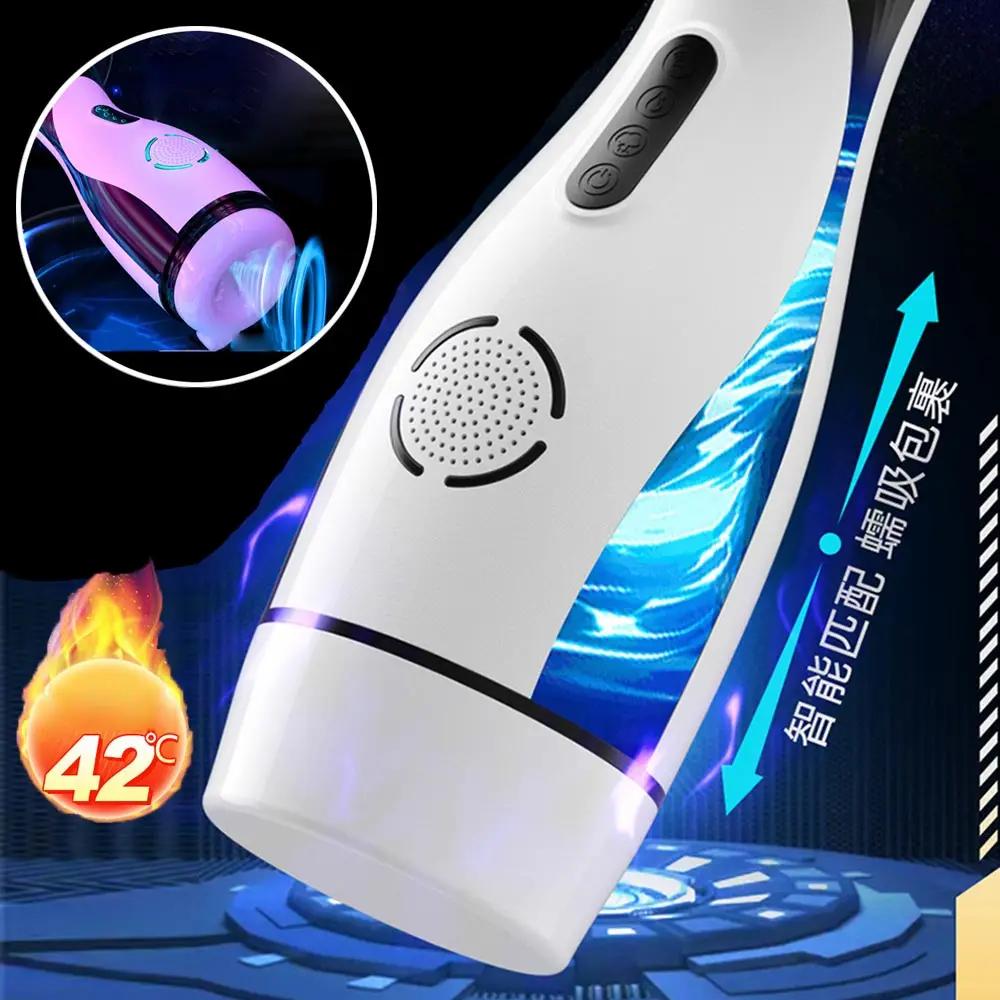 Automatisk Sugende Mannlig Masturbator Cup Oppvarming Stroker Realistisk Kanal Flere Moduser Vibrator Stønne Seksuelt Leketøy for Voksne Menn