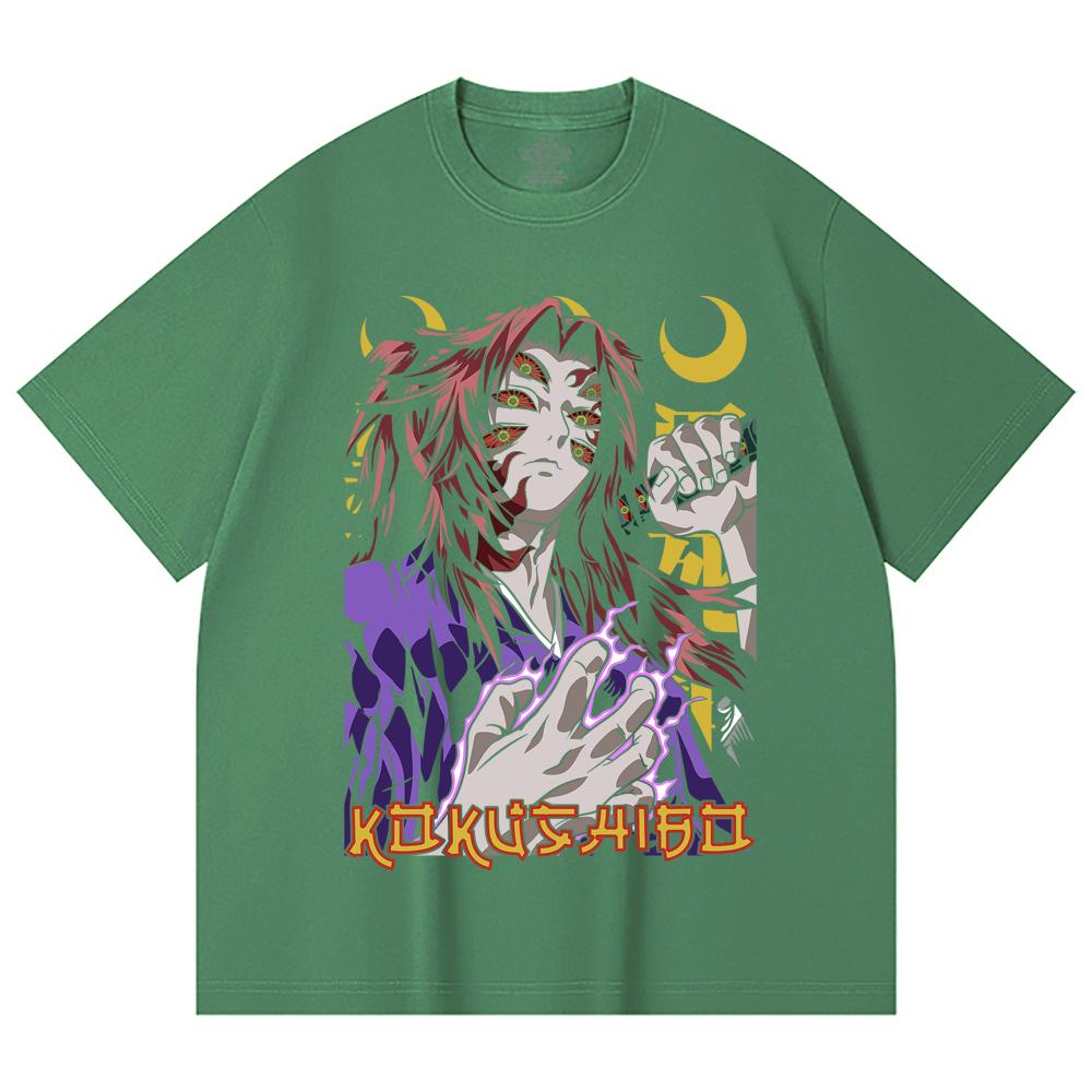 230 Gsm 100% Cotton Demon Slayer V105 Kokushibo Print Unisex Heavy Cotton T Shirt
