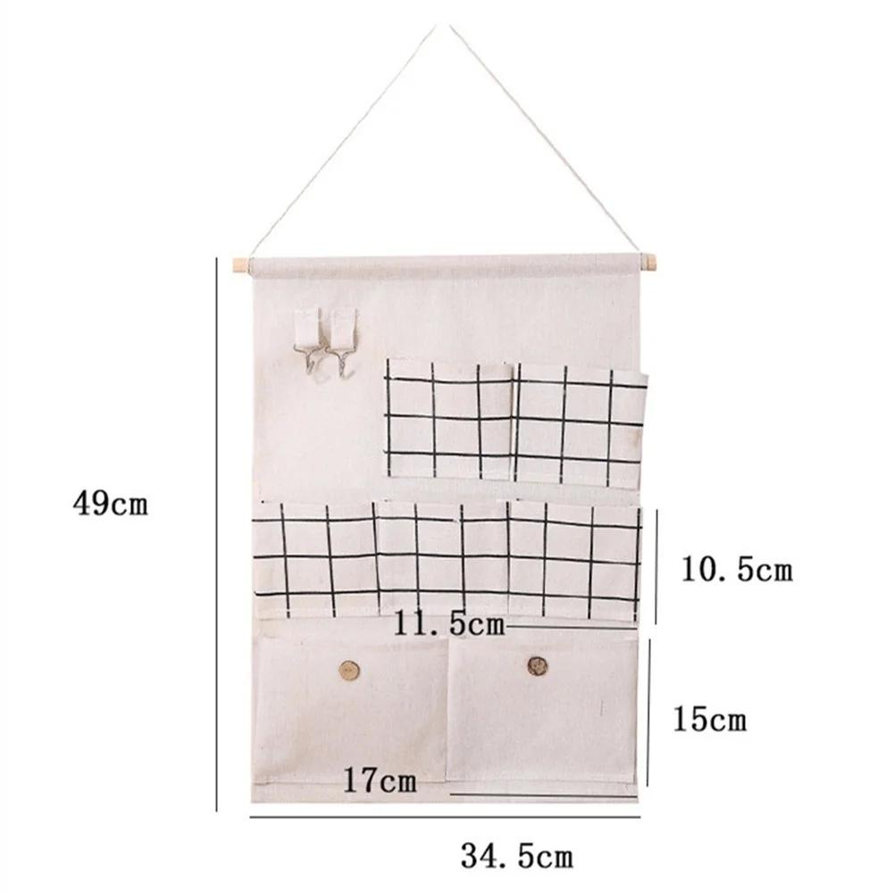 Cotton Linen Hanging Storage Bag 7 Pockets Waterproof Organizer for Bathroom Bedroom Wardrobe Wall Mount Home Storage Solution