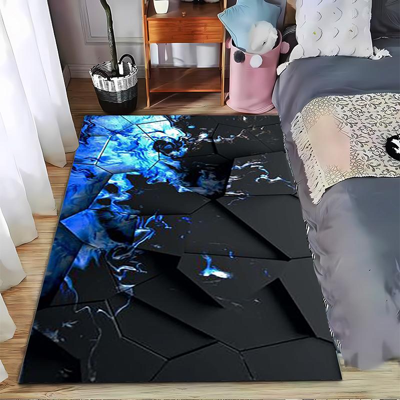Abstract Geometric Carpet with Black and Blue Pattern Design Suitable for Use As an Anti-slip for Living Room Bedroom Sofas