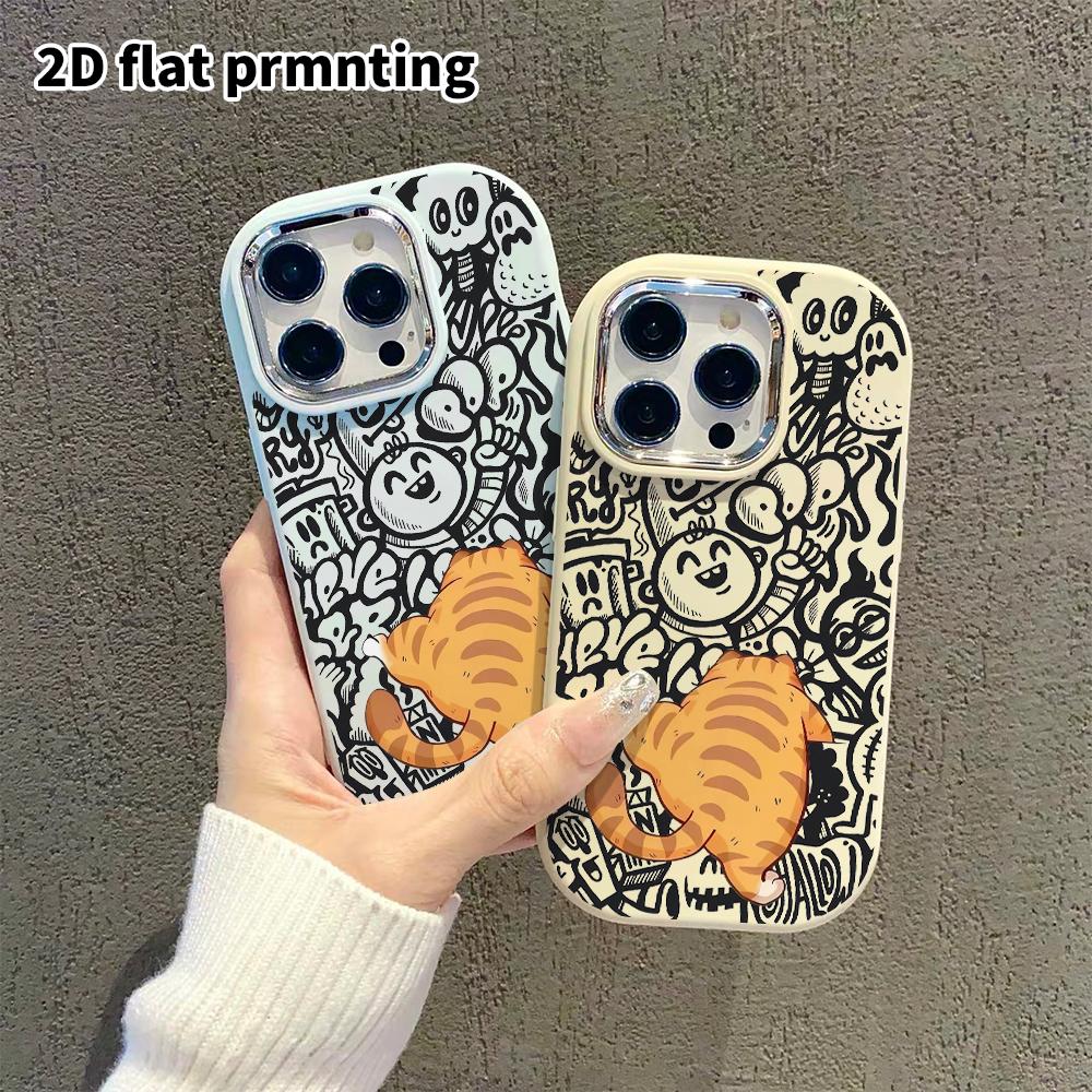 Phone case: 2D flat design suitable for iPhone 18 17 16 15 14 13 Pro protective case, couple style, orange cat back view, Christmas and Halloween gift