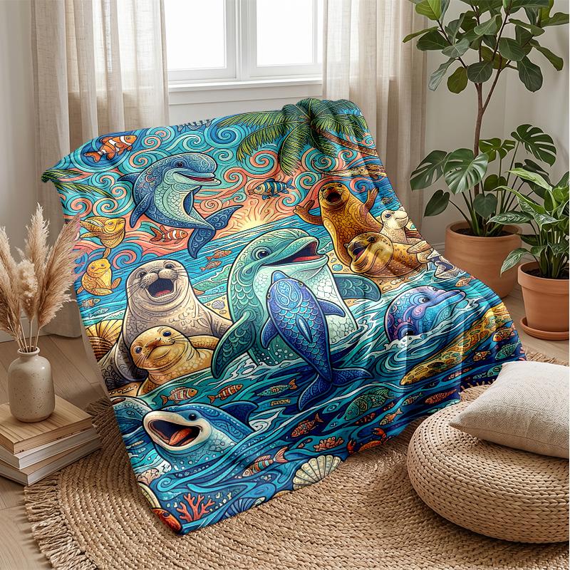 Oceanic Fantasy Theme Blanket Lightweight Warm Flannel Blanket Decorative Throw Blanket for Home Decoration