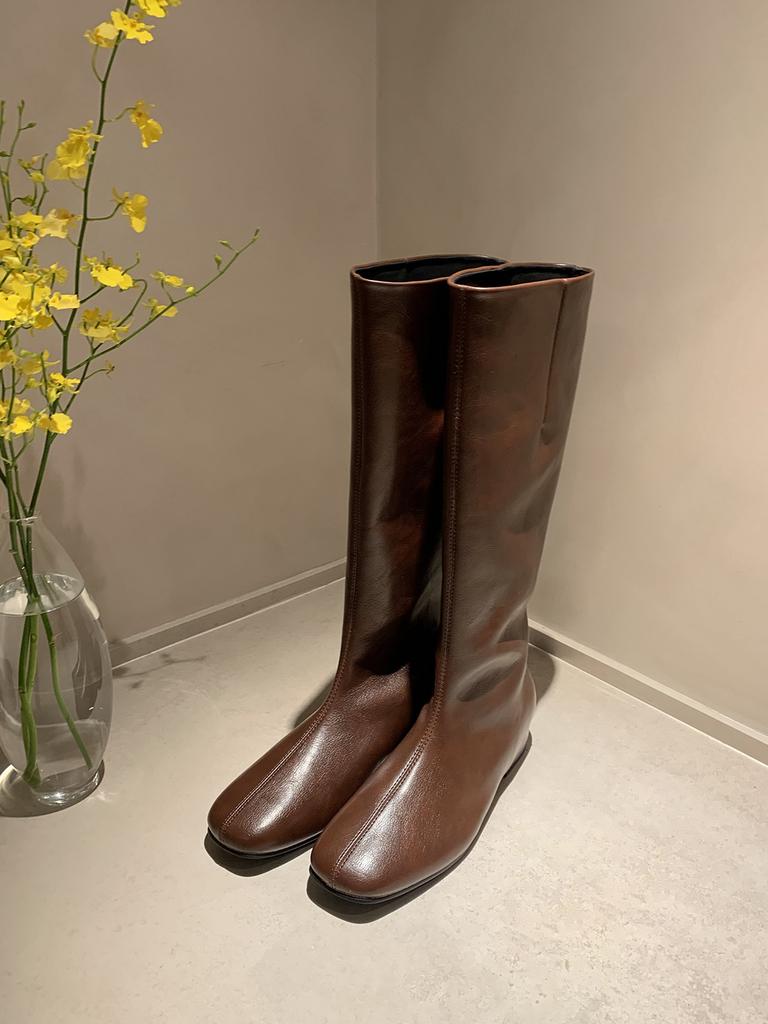 Inner height increase of 4cm~ Skinny boots Women's autumn and winter new flat-bottomed soft and thin boots Long boots High knight boots