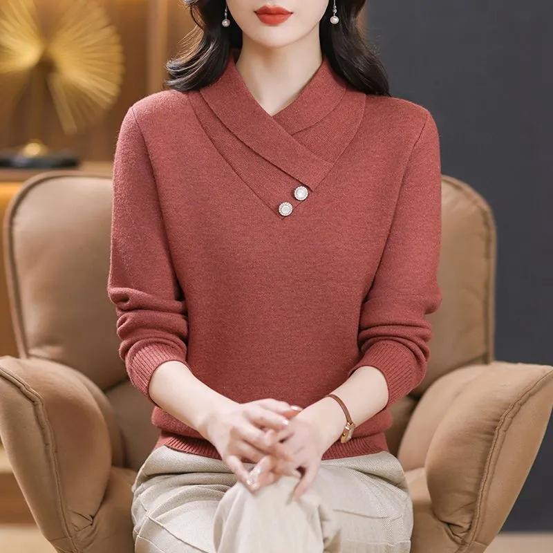 Middle Aged Mom Red Sweater Women's Thickened Autumn Winter Fashion Foreigner Warm Knitted Sweater