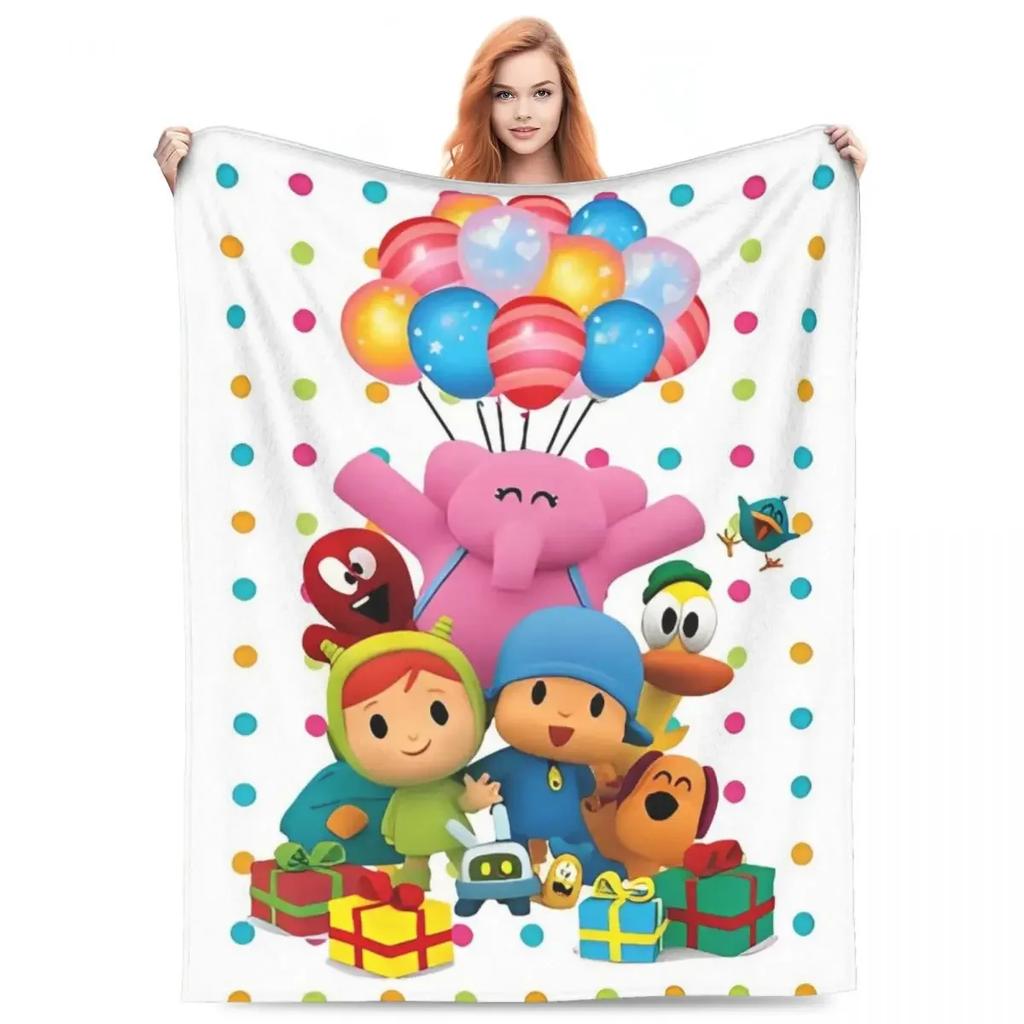 Cute Cartoon PPOCOYO Anime Printed Blanket Picnic Flannel Throw Blanket For Bedroom Warm Soft Custom DIY Quality Bedspread Gift