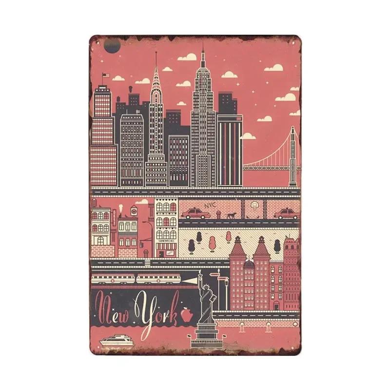 New York Metal Posters Vintage Tin Sign USA Flag Bar Pub Club Toilet Wall Decor Home Plate Retro Plaques 20x30 cm