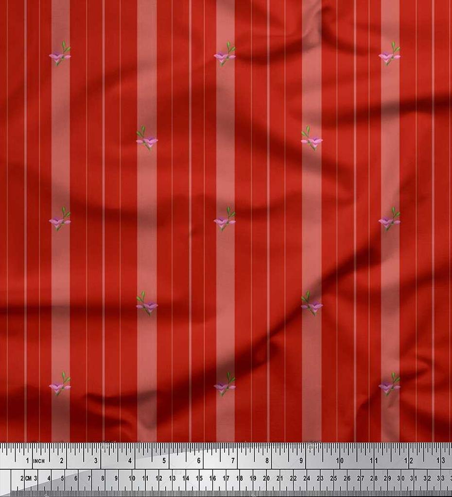 Soimoi Japan Crepe Satin Fabric Artistic Floral & Stripe Fabric Prints By metre 42 Inch