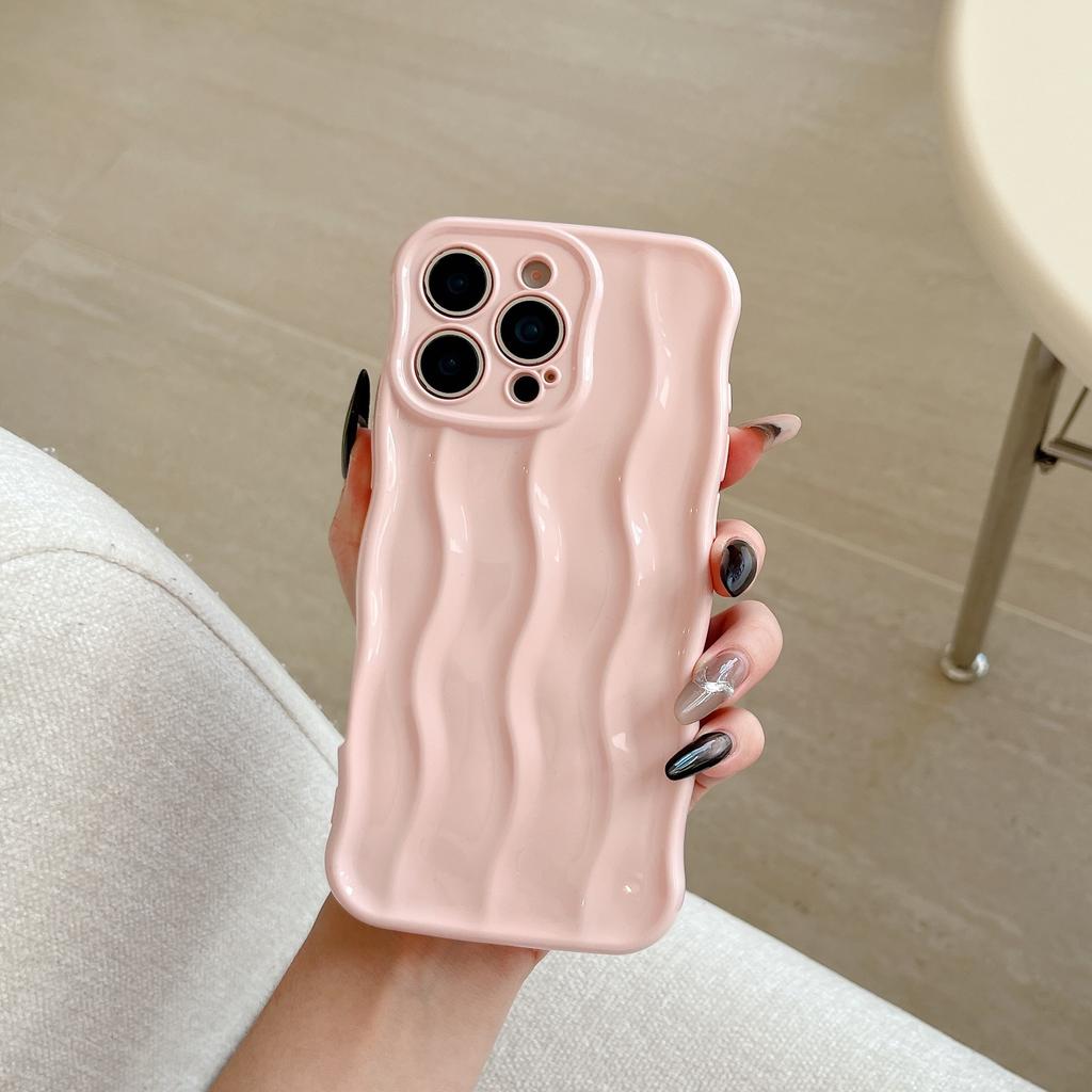 INS High-End Wave Stripe Case for iPhone 17 Pro Max, Apple 16 Solid Color Simple 15/14
