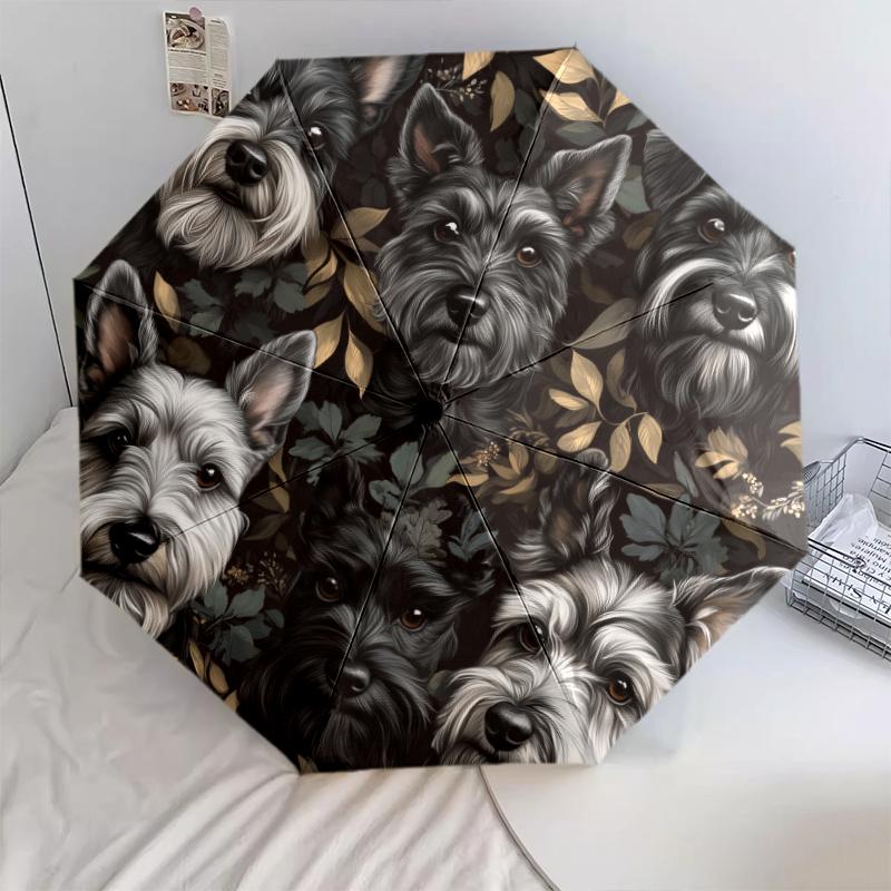 Black Schnauzer pattern, automatic folding umbrella, portable and foldable design, 8 ribs, a Christmas or birthday gift.