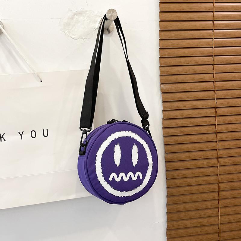 Trendy And Stylish Black Oxford Fabric Round Bag For Women With Soft Shoulder Strap