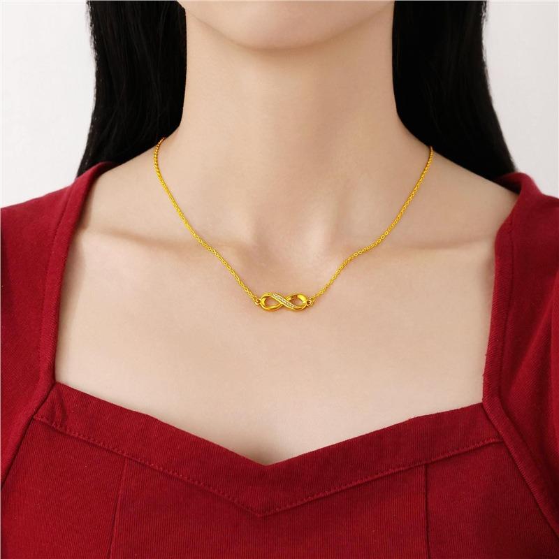 Korean Version of Popular Fashion Simple Infinite 8-character Necklace Women's Creative Inlay Synthetic Zircon Necklace Pendant Jewelry Wholesale