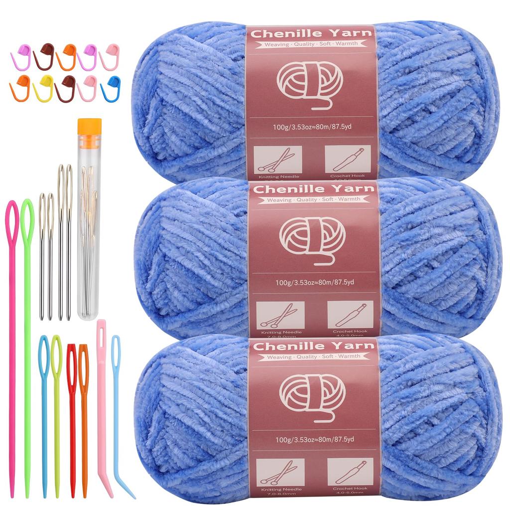 Fenrry 3 * 100g Chenille Yarn for Crocheting Knitting with Big Eye Needles Handcrafts Weaving for Making Blankets Clothes