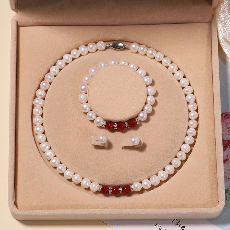 Zhuji Natural Freshwater Pearl Necklace Set: Green Water Drop Design - Perfect Mother s Day Gift Single Necklace