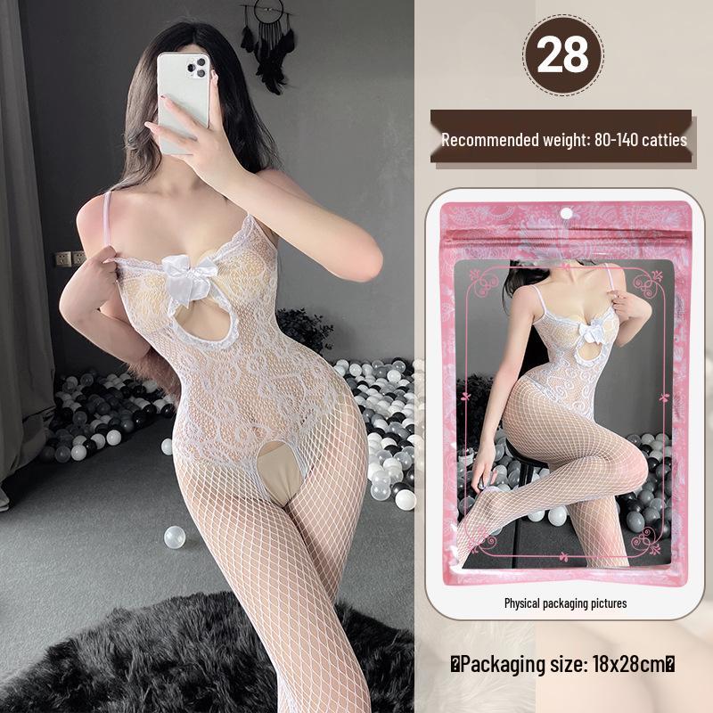 Linlinting Plus Size Sexy See-through Cutout Bodysuit with Open Crotch Stockings Set