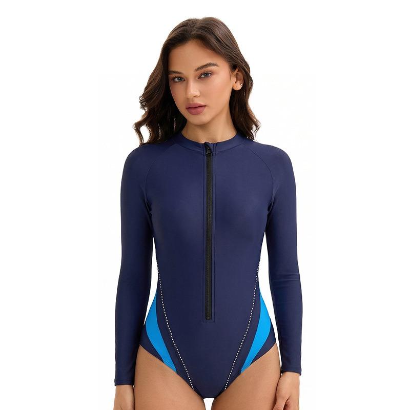 Women Long Sleeve Zipper Tight One Piece Sun Protection Surfing Swimwear For Female