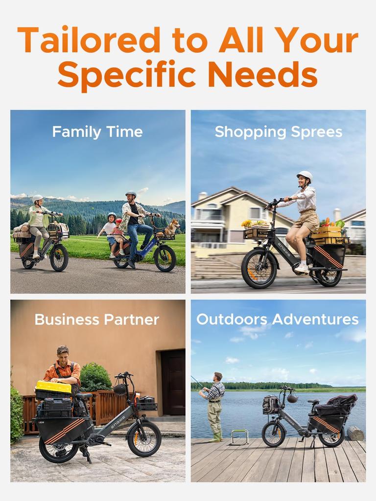 ENGWE Elektrofahrrad für Erwachsene, 250W 100Nm Mittelmotor, unterstützt App-Standortverfolgung, 48V 19,2AH/38,4AH, Reichweite bis zu 180/350 km, LE20 Gepäckbox.