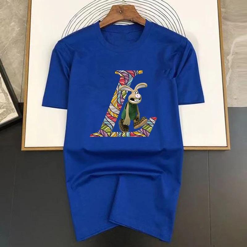 2024 Popular Luxury Brand Walking Rabbit Printing Pure Cotton Short-sleeved Unisex's Street T-shirt Loose Breathable Oversized Top