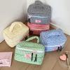 For Travel And Gym Use Convenient Hand Carry Plaids Cosmetic Storage Bag Large Capacity Quilted Heart Embroidery