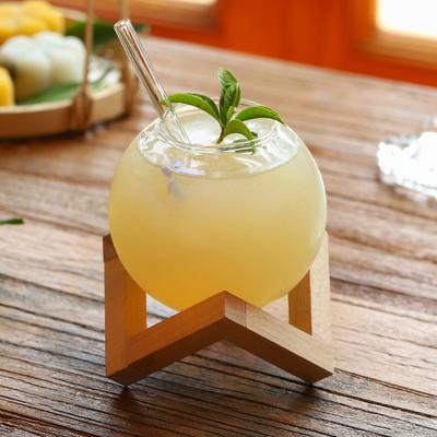 1 pièce de verre sphérique en verre créatif avec support en bois, tasse à cocktail, style nordique, lune