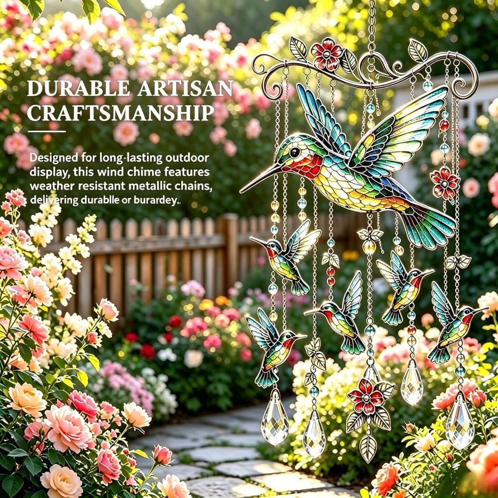 Crystal Pendants Bird Wind Chime Metal Suncatcher Wind Chime Hummingbird Wind Chime Patio Decor