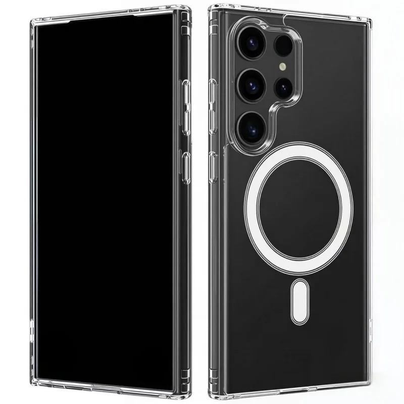 For Samsung Galaxy S23 Ultra Clear Phone Case WANLONFENG LM Series Compatible with MagSafe with Screen Film (Big Lens Hole)