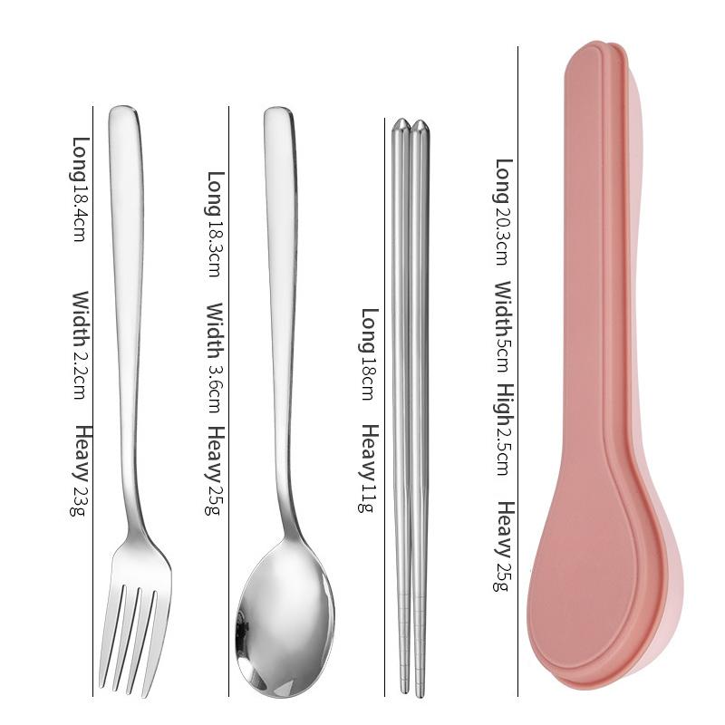 Set de tacâmuri portabile din oțel inoxidabil, 4 piese, pentru călătorii în aer liber