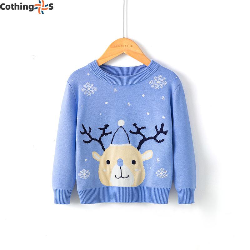 Kinderpullover Neuer Herbst und Winter Schneeflocke Hirsch Jungen und Mädchen Boden Strickpullover Kinderkleidung