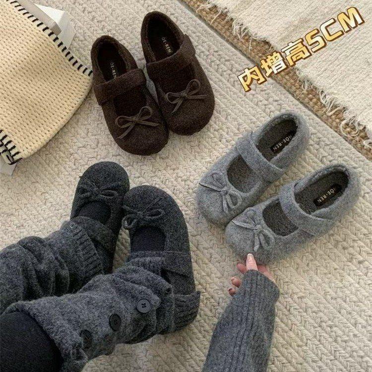 Hair shallow bow 2025 new autumn height increase Mary Jane shoes versatile small fragrant French round head single shoes