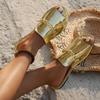 2025 Plus Size Women’s Crocodile Pattern Chain Outdoor Flat Slippers for Summer