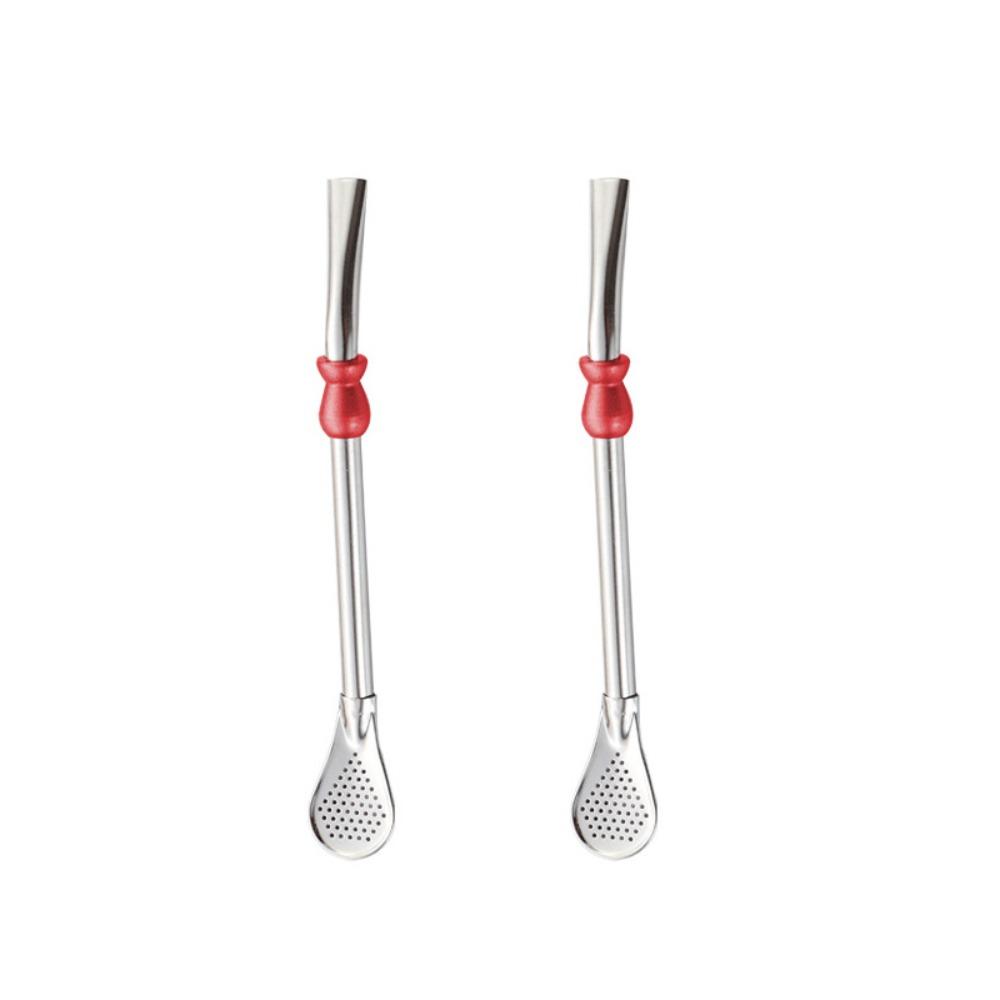 2 Piece Anti-skid Design Straw Spoon Reusable Drinking Stirring Straw Filter Straw Travel