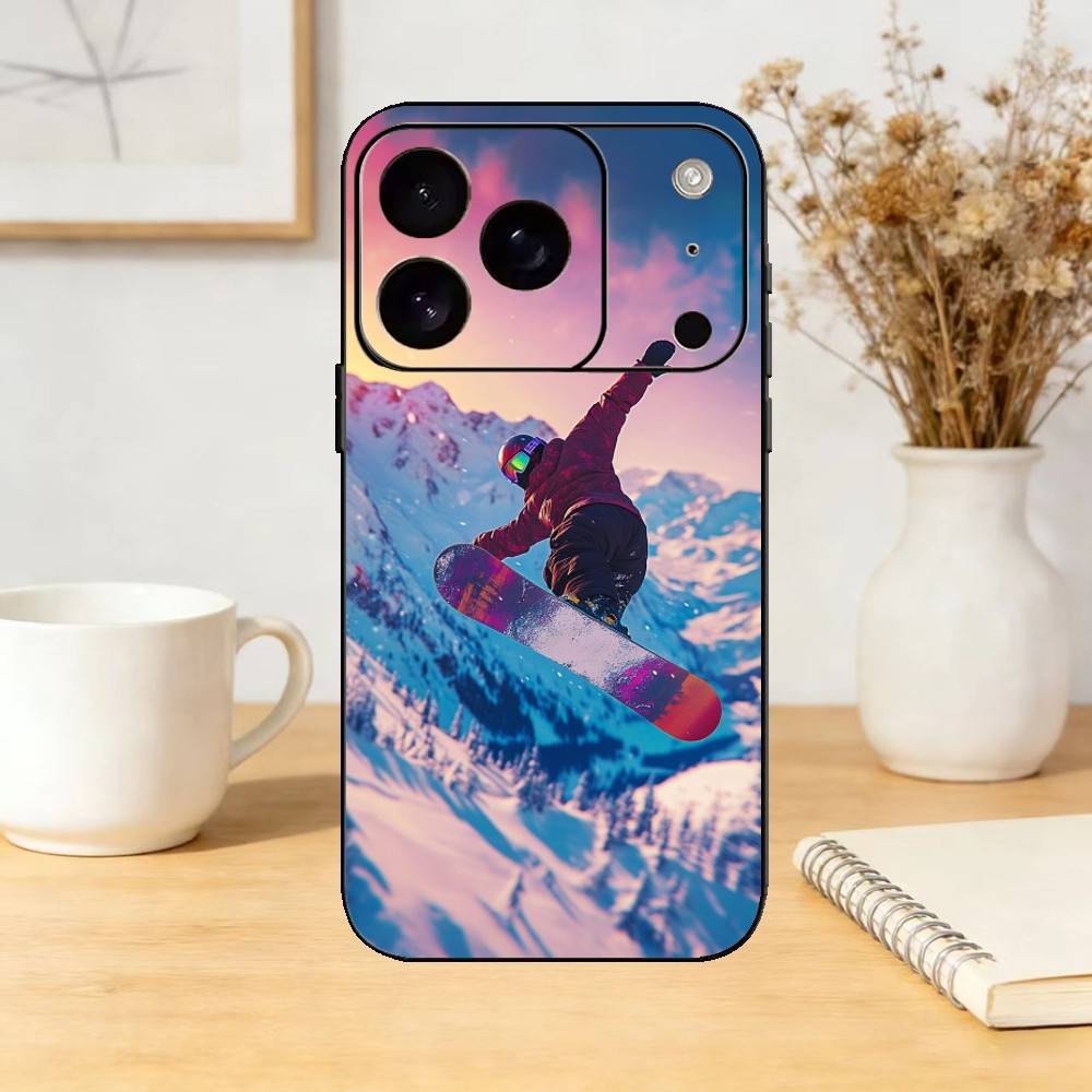 S-Snowboarding Sports Phone Case For iPhone 17,16,15,14,13,12,11 Plus,Pro Max,SE4Soft Silicone Black Cover