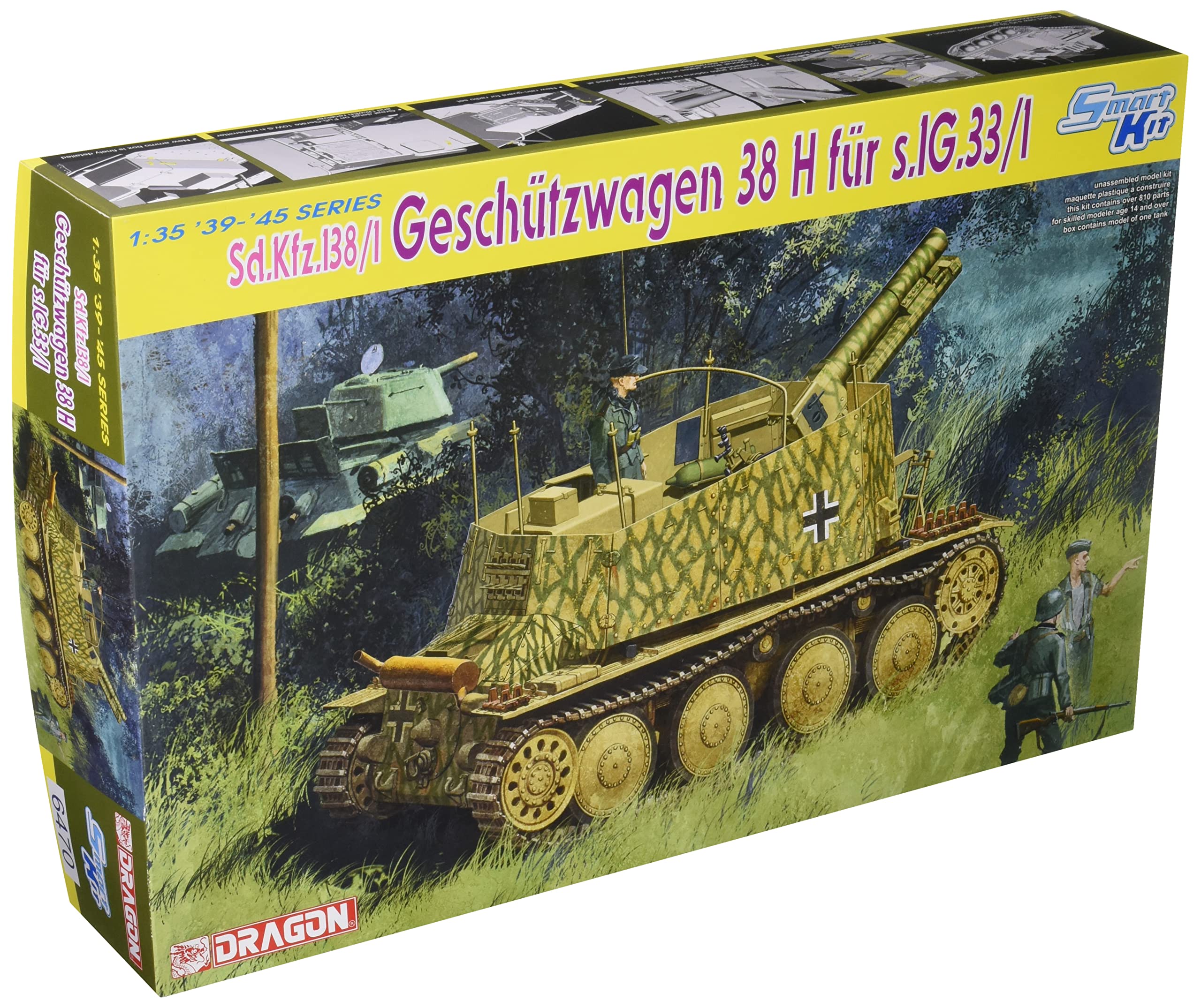 

Dragon Scale Вторая мировая война Немецкий 38H Grille H Тип Пластиковый набор модели DR6470 1/35 Sd.Kfz.138/1 Geschützwagen s.IG33/1