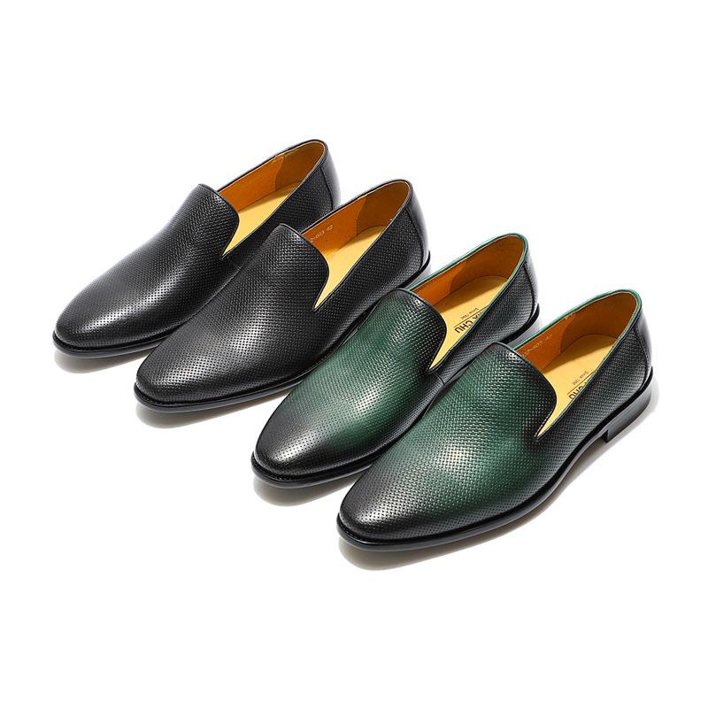 Fashion Men's Fashion Loafers Green Genuine Leather Slip-On Casual Dress Shoes for Wedding Party Formal Suit