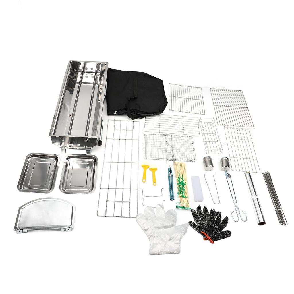 Stainless Steel BBQ Grill Folding Portable Outdoor Barbecue Grill Set for Garden Backyard Camping