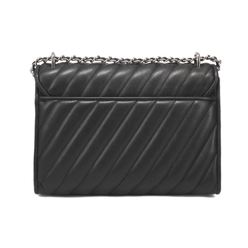 Michael Kors Rose Chain Quilted Silver Buckle Flap Faux Leather Crossbody Bag Medium Women's Black