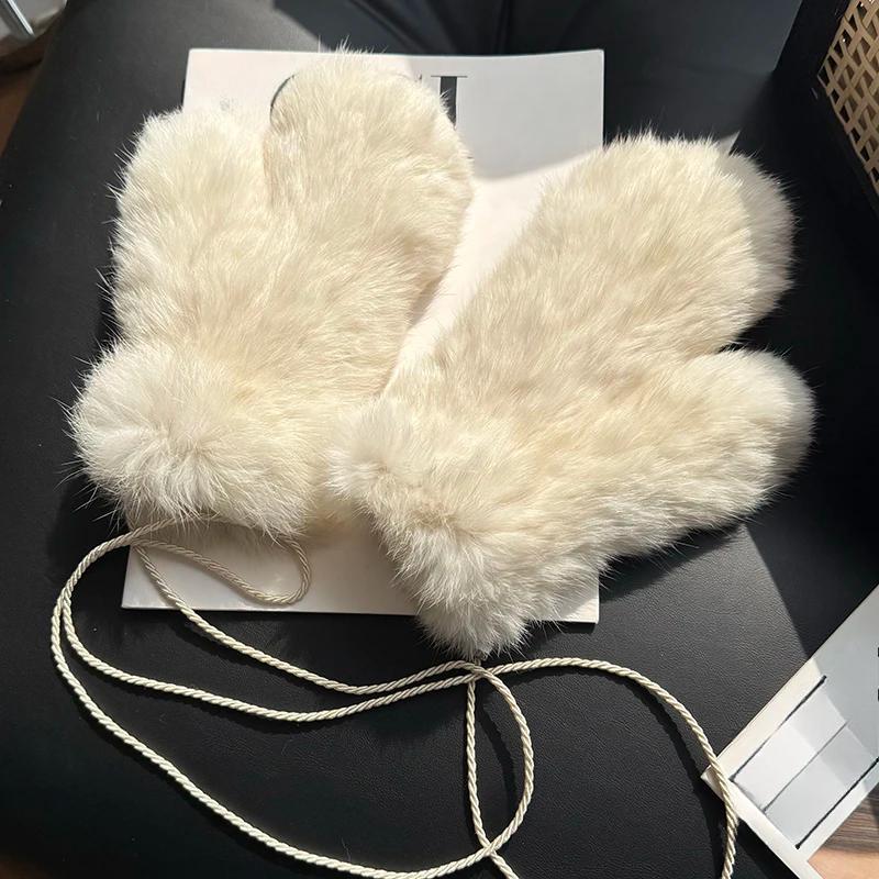 Winter Women Real Rabbit Fur Gloves Natural Thick Style Rabbit Fur Mittens Outdoor Girls Keep Warm Hand Knitted Fur Glove
