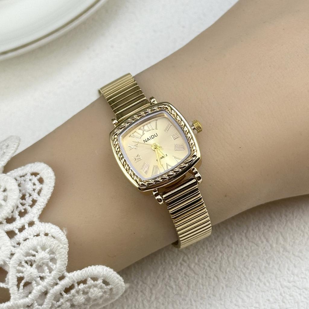 Vintage Women Gold Sliver Square Dial Roman Quartz Watch Fashion Bamboo Band Wristwatch Relogio Clock Ladies Dropshipping