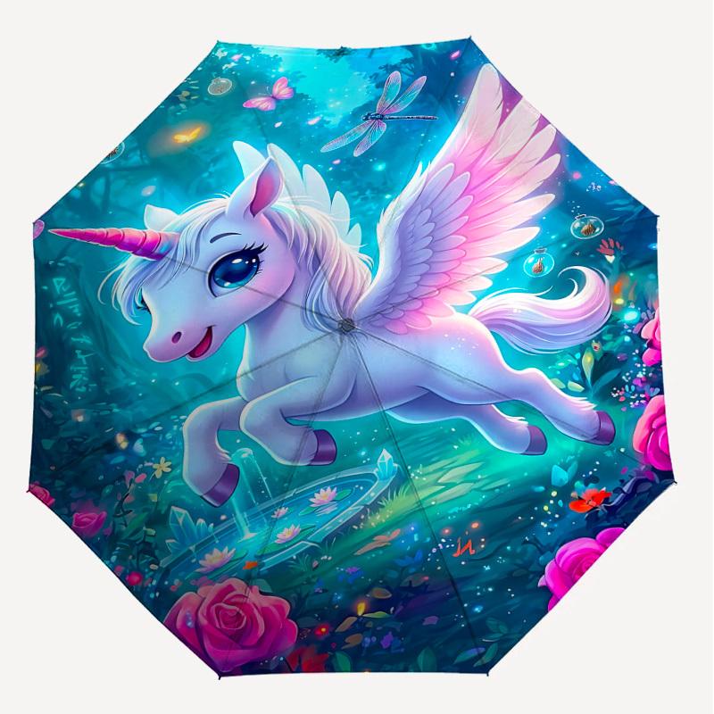 1PC Unicorn Umbrella-8-Rib Reinforced, Automatic Open, Lightweight & Durable, Fashion Accessory for Outdoor, J0399