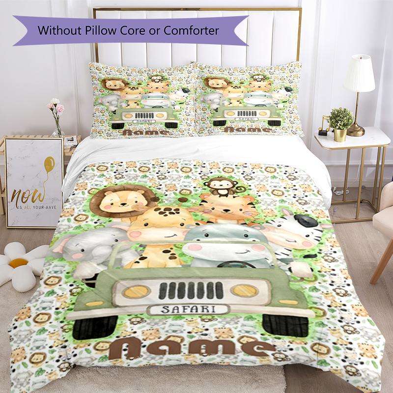 3pcs Custom Name Animals Bedding Set Duvet Cover Closure Includes 1 Duvet Cover & 2 Pillowcases, Soft and Comfortable for All Seasons.