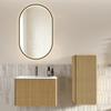 Bathroom Furniture Set with Washbasin, Side Cabinet and LED Mirror, 60cm Wide Hanging Vanity Unit, Oval Mirror with Black Frame, Oak Wood Color
