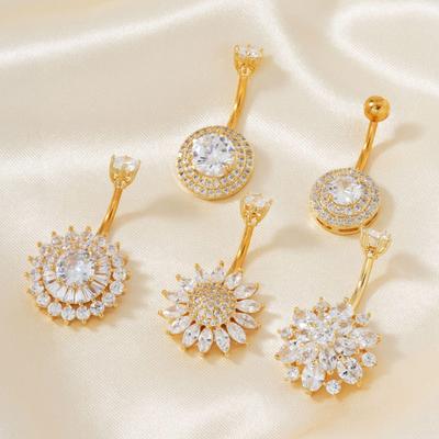 Neuer Sonnenblumen Zirkon Bauchnabelring - Silberne Blume Körperpiercing Schmuck