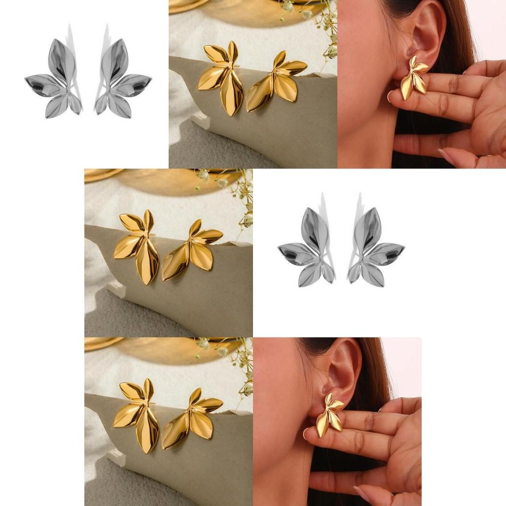Beautifully Crafted Gold And Silver Leaf Stud Earrings For Womens Fashion