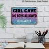 2D Flat 1pc Vintage Aluminium Metal Sign "Girl Cave No Boys Allowed Except Dad" 8X12 Inches - Rustic Wall Decor for Teen Rooms, Youngsters' Bedrooms